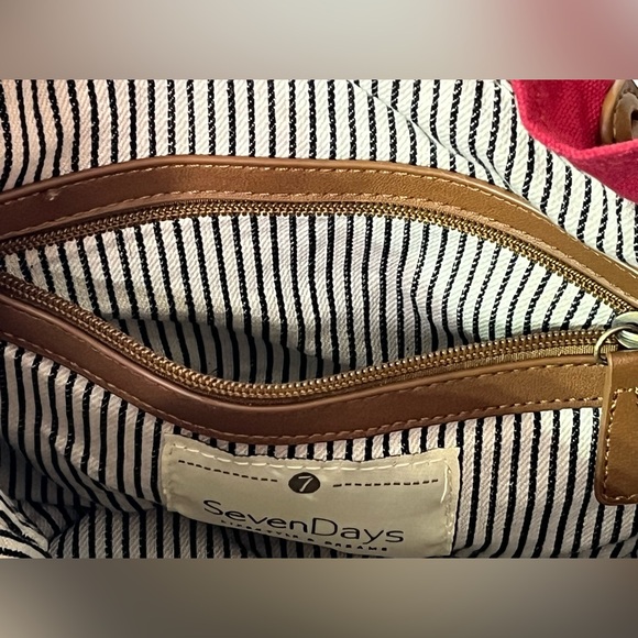 Seven Days Lifestyle & Dreams Red Fabric Drawstring Backpack Pockets - Picture 7 of 11